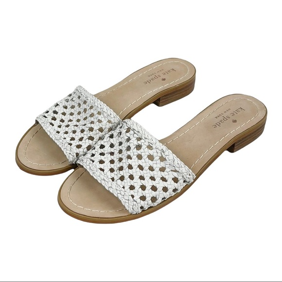 KATE Spade Berlin Woven Leather Flat Sandals White Size 7.5 - Picture 2 of 7